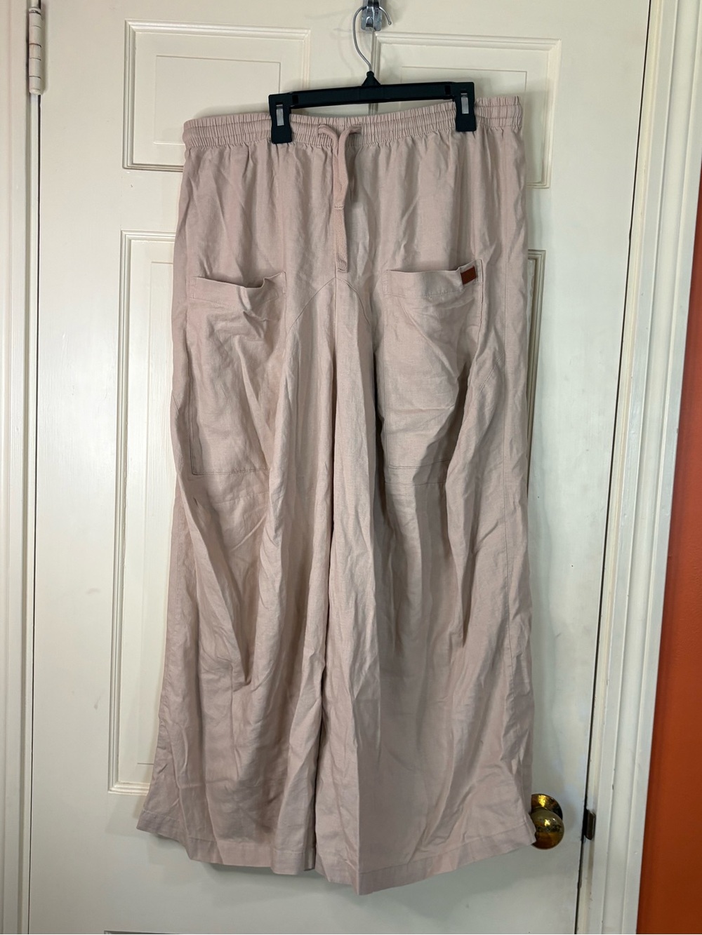 Peace Love World Pants Womens S Khaki Wide Leg Linen Blend Oversized Boho Beach